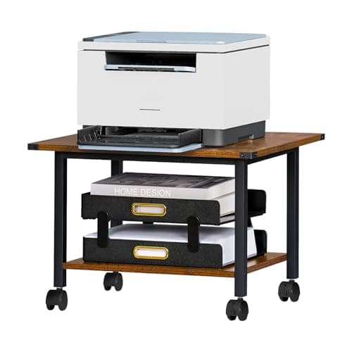 Lerliuo Under Desk Printer Stand, 2-Tier Industrial Mobile Printer Table with Storage Shelf and Steel Frame, Rolling Printer Cart Holder with Lockable Wheels for Home, Office (Rustic Brown) - Image 1