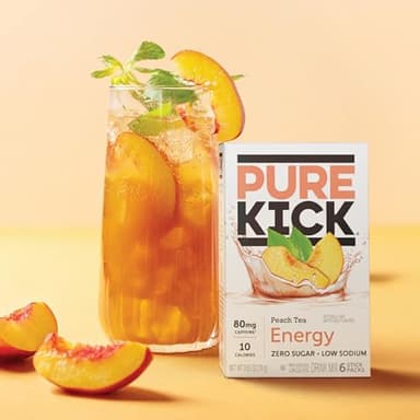 PURE KICK Energy Singles To Go Drink Mix, Peach Tea, Includes 12 Boxes with 6 Packets in each Box, 72 Total Packets - Image 4