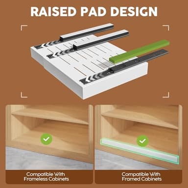 Seinloes 4Pack Expandable Pull Out Cabinet Organizer 21"Deep with Raising Pad for Framed Cabinets,Slide Out Drawers with 4pcs Divider Racks,Roll Out Shelves Adhesive,Adjustable Width 12.05"-20.4"White - Image 2