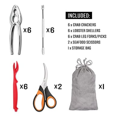 Hiware 20-piece Seafood Tools Set includes 6 Crab Crackers, 6 Lobster Shellers, 6 Crab Leg Forks/Picks and 2 Seafood Scissors & Storage Bag - Nut Cracker Set - Image 2