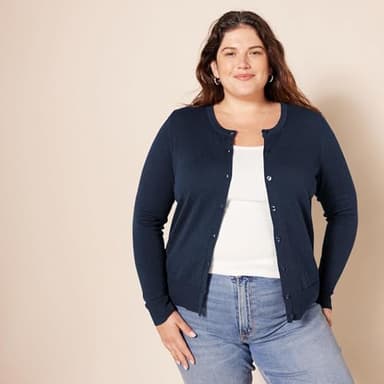 Amazon Essentials Women's Lightweight Crewneck Cardigan Sweater (Available in Plus Size), Navy, 6X - Image 6