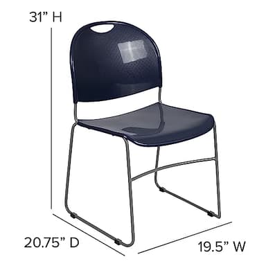 Flash Furniture HERCULES Series 5 Pack 880 lb. Capacity Navy Ultra-Compact Stack Chair with Silver Powder Coated Frame - Image 3