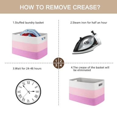 OIAHOMY 108L Super Large Blanket Basket, 25”x16”x16” Rectangle Woven Baskets for Storage, Cotton Rope Basket For Living Room, Toy Storage with Handle - Gradient Pink - Image 7