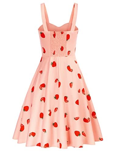 1950s Dresses for Women Vintage Retro Dress for Women Light Pink A-Line Flowy Swing Beach Dress Strawberry Dress Medium - Image 2