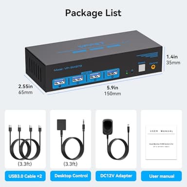 4K@144Hz Displayport KVM Switch 2 Monitors 2 Computers USB3.0 KVM Switch Dual Monitor for 2 Computers Share 2 Monitors and 4 USB Devices Support Extended/Copy Mode with Desktop Controller - Image 8