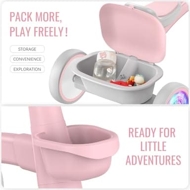 SEREED Colorful Lighting Toddler Tricycle for 2-5 Years Old Girls, Adjustable Seat&Handlebar Trike, Removable Basket, Birthday Gift Idea for Kids Ages 2+ (Pink) - Image 5