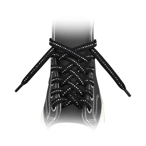 IRIS CRAFT 1 Pair Sparkly Rhinstones Flat Shoelaces for Sneakers, High Top Glitter Shoelaces, Bling Charm Shoe Strings for Women, Kids, and Youth, Black+Nickel Strass - Image 1