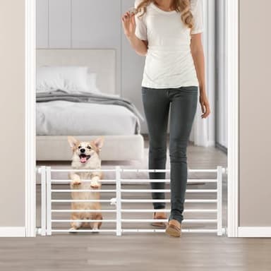 Malier Indoor Dog Gate with Door, 26-41" Extra Wide Full Metal Pet Gate Short Dog Gate for Stairs, Pressure Mount 14'' Tall Small Puppy Low Gate Easy Step Over for Doorways - Image 1