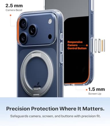 TORRAS 360 Magnetic Stand for iPhone 17 Pro Case, [Fit for MagSafe] [Rotatable Ring Kickstand] [4X Mil-Grade Shockproof] Slim Phone Cover, Camera Button, Crystal Clear, Transparent, Ostand O3 Fitness - Image 7