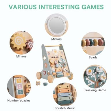 ROBUD Wooden Baby Walker, Baby Push Walker with Activity Center and Storage, Montessori Walker Toy for Boys and Girls Learning to Stand and Walk, Blue - Image 3