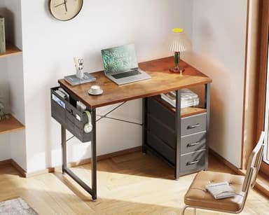 AODK 32" Small Computer Desk with Fabric Drawers, Kids Girls Teen Study Writing Desk for Bedroom, Home Office Desk with Storage Shelf & Bag for Small Space, Vintage - Image 5
