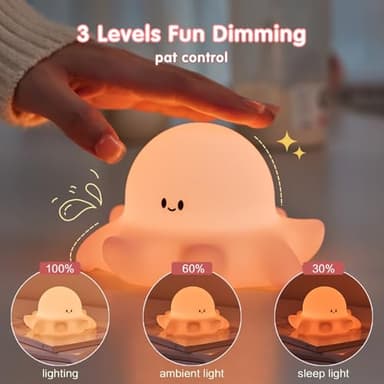 YR YRHH-PET Pink Octopus Night Light,LED Squishy Novelty Animal Cute Lamp, Food Grade Silicone Nightlight, 3 Level Dimmable, Light Up Octopus Decor for Room College Dorm, Boy Girl Gifts - Image 3