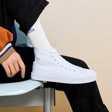 hash bubbie High Top Sneakers for Women Classic High Tops Canvas Shoes Lace up Women's Fashion Sneaker(White Mono,US9W/US7M) - Image 8