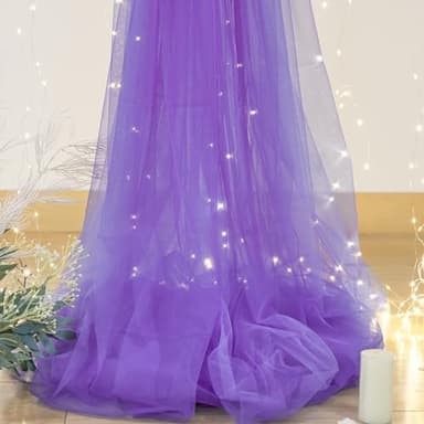 Purple Backdrop Curtains with Lights String for Wedding Birthday Party 10ft×10ft Sheer Tulle Backdrop Curtain for Bridal Shower Baby Shower Photo Shoot Background Wall Decorations 2 Panels 5×10ft - Image 6