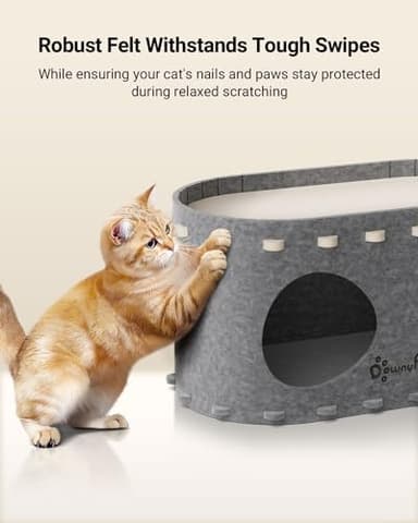 DownyPaws Cat House for Indoor Cats, Cat Bed Cave for Multiple & Large Cats Up to 22 Lbs, Scratch Resistant, Foldable Peekaboo Kitten Caves Tunnel Enclosed Bed, PeekaPurr, Light Gray - Image 5