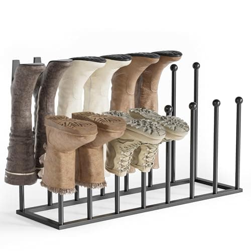 pickpiff Free Standing Shoe Racks - Black Metal Boot Rack Organizer Tall Boots for Dorm Room, Closet, Entryway, Bedroom, Patio Outdoor, Hallway, Black, Shoe Storage Fit for 8 Pairs - Image 1