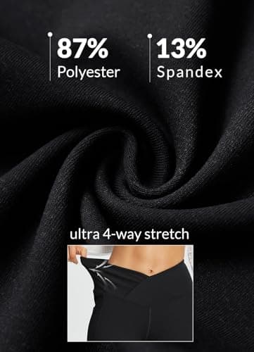 baleaf Women's Flare Leggings with Pockets Crossover Flared High Waist Petite Yoga Pants Tummy Control Bootcut Leggings Black 29" M - Image 5
