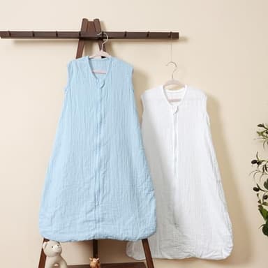PHF 100% Muslin Cotton Baby Sleep Sacks, 6-12 Months Sleep Sack with 2-Way Zipper, 2 Pack Cooling Unisex 0.5 TOG Breathable Medium Size Sleeveless Baby Wearable Blanket, White & Blue - Image 8