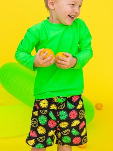 RUGGEDBUTTS Boys UPF50+ Sun Protection Fruits & Florals Swim Trunks - Neon Black Citrus, 0-3m - Image 3
