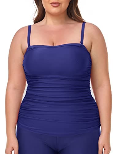 Ocean Blues Women's Navy Blue Bandeau Tankini Top Ruched Tummy Control Bikni Top Strapless Bathing Suit Top Only Size XXXX-Large - Image 5