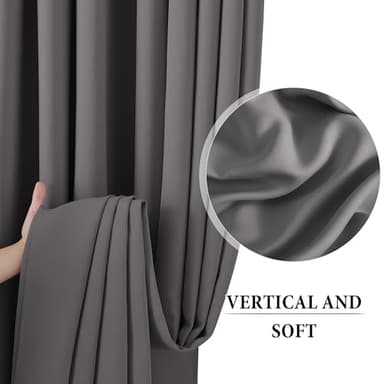 RYB HOME Extra Wide Room Divider Curtains with Flexible Silent Track, Blackout Floor to Ceiling Curtains with Hooks for Bedroom/Living Room/Basement Ceiling&Wall Mount, Grey, W120 x L96, 1 Panel - Image 3