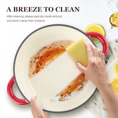 Overmont 5.5QT Enameled Cast Iron Dutch Oven with Lid Cookbook Heavy-Duty Casserole with Dual handles for Braising, Stews, Roasting, Bread Baking - Image 4