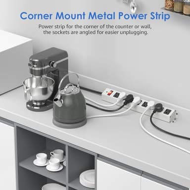 CCCEI Corner Mount Angle Power Strip, Under Cabinet Heavy Duty 8 Outlets Power Strip 20Amp, Metal Underneath Desk Plug Surge Protector, Wall Mountable, for Garage, Shop, Kitchen. 6FT Extension Cord. - Image 2