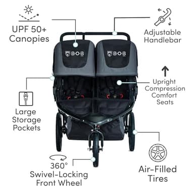 BOB Gear Revolution Flex 3.0 Duallie Double Jogging Stroller, Graphite Black - Image 3