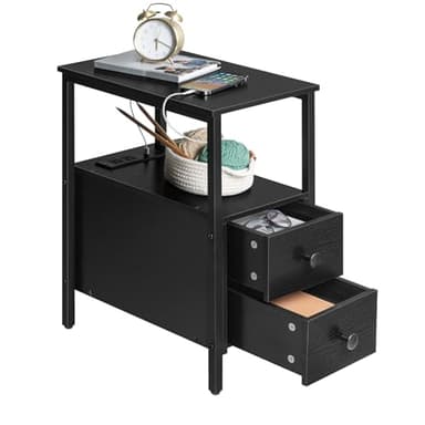 HOOBRO End Table with Charging Station, Narrow Side Table with 2 Drawer & USB Port & Power Outlets, Nightstand for Small Spaces, Stable and Sturdy, for Living Room, Bedroom, Black BK541BZ01 - Image 9