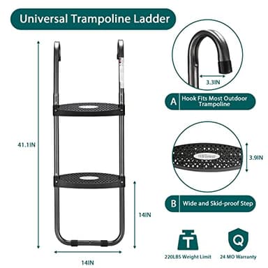 HBTower Trampoline Ladder with Horizontal and Wide Steps, Universal Hook, UV Treated Steel, 220 lbs Capacity Trampoline Accessories for Children Kids - Image 4