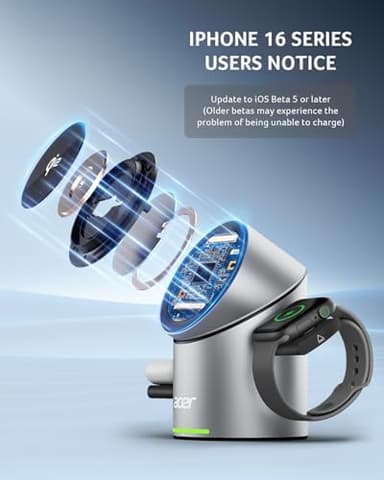 Acer S2 3 in 1 Charging Station for Apple - Qi2 15W iPhone Wireless Charging Station, Magsafe Charger Stand for iPhone 17 16 15 14 13 12 - Apple Watch - Airpods Series (Charger & USB-C Included) - Image 5