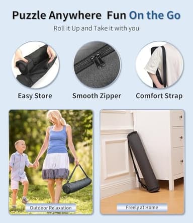Join&Joy Jigsaw Puzzle Mat Roll Up, Rubber Saver Pad 46" x 26 ", with 4 Sorting Trays & Travel Storage Bag, Portable Rollup Puzzles Keeper, Up to 1500 Pieces - Image 5