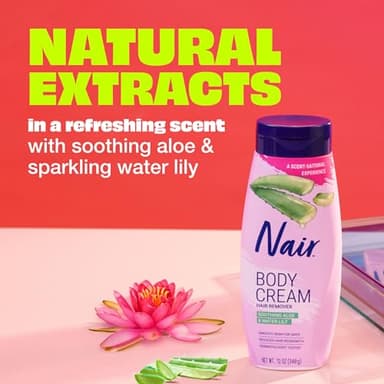 Nair Body Cream Hair Remover, Soothing Aloe and Water Lily, Dermatologist Tested Body Hair Removal Cream, with Evolved Ingredients, 12 Oz - Image 4