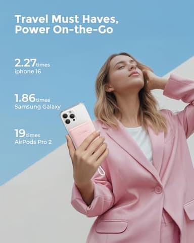 VEEKTOMX Small Portable Charger, Mini Power Bank 10000mAh, PD 22.5W Fast Charging USB-C Battery Bank, Travel Essentials Dual Voltage External Portable Powerbank for iPhone/Samsung/Google Pixel, Pink - Image 5