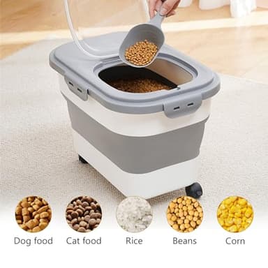 SEWIU Dog Food Storage Container 2pack*20LB,Collapsible Dog Food Container with Travel Silicone Bowl and Scoop for Dog/Cat/Bird Food/Cat litter,Keep Dry Food Fresh,Easy to Move. - Image 7