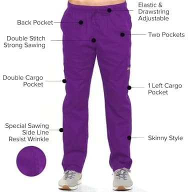 Dagacci Medical Uniform Womens and Mens Scrub Set Unisex Medical Scrub Shirt Top and Pant, Purple, Medium, - Image 5