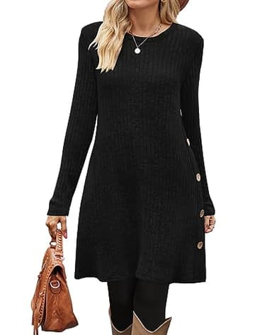 OFEEFAN Fall Dress for Women 2025 Trendy Long Sleeve Tunic Tops Winter Dress Buttons Side - Image 3