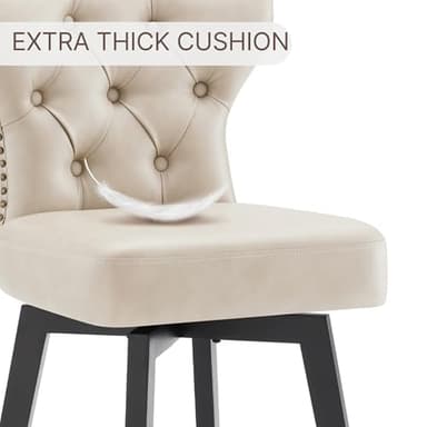 Counter Height Barstools 26 inch Upholstered Button Tufted Swivel Bar Stools with Back and Wood Legs for Kitchen Island,Set of 4,Beige-Nailhead Trim - Image 6
