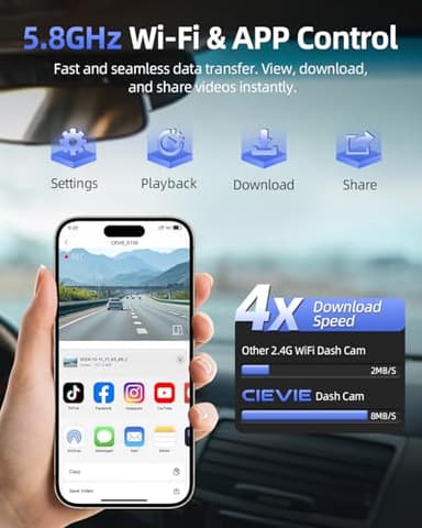 4K Dash Cam Front and Rear, 64GB SD Card, 1.5” IPS Display Car Camera, 5Ghz WiFi+App Control, Night Vision, 24H Parking Mode, G-Sensor, WDR, 170° Wide Angle, 4K+1080P Dual Dash Camera for Cars - Image 4