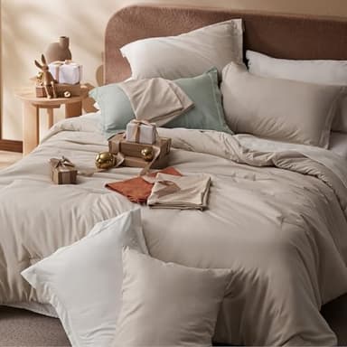 Bedsure Twin XL Comforter Set - Extra Long 5 Pieces Beige Twin XL Bedding Set for All Seasons, Boho Contrasting Design Bed in a Bag with Comforter, Sheets, Pillowcase & Sham - Image 3