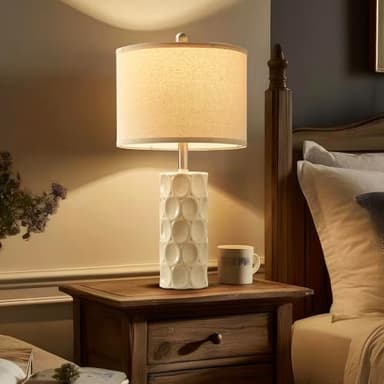 SAIWEYA 24" Modern Ceramic Table Lamp Set of 2 Bedroom Lamps, 3 Color Dimmable Bedside Lamps for Living Room Farmhouse Nightstand Lamp(Rotary-Cream White) - Image 5