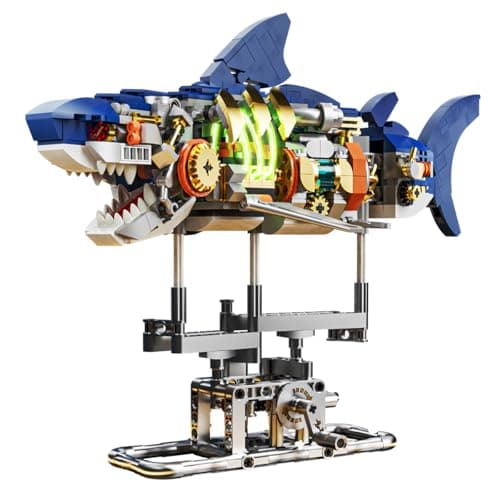 INSOON Mechanical Shark Building Set with LED Light, 687 PCS Movable Ocean Animal with Display Stand, Sea Fish Building Block Toy, Home Decor Gift for Adults Teens Kids Boys Ages 12+ - Image 1