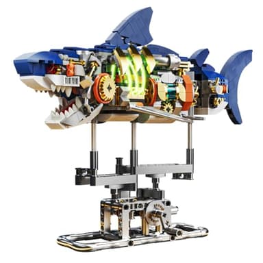 INSOON Mechanical Shark Building Set with LED Light, 687 PCS Movable Ocean Animal with Display Stand, Sea Fish Building Block Toy, Home Decor Gift for Adults Teens Kids Boys Ages 12+ - Image 1