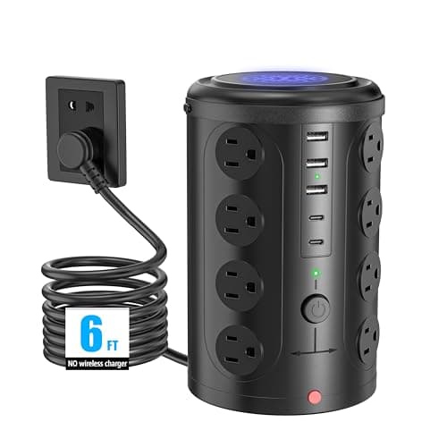 Tower Power Strip Surge Protector with 16 Outlets and 5 USB Ports (2 USB-C), 6FT Extension Cord with Multiple Outlets,Heavy Duty Charging Station,Home Office Dorm Room Essentials. No Wireless Charging - Image 1