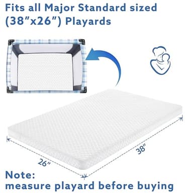 Criblike Waterproof Pack and Play Mattress, 38"x 26" Playard Mattress Pack N Play Mattresses Topper with Washable Cover & Carry Bag, Baby Essentials Items - Image 4
