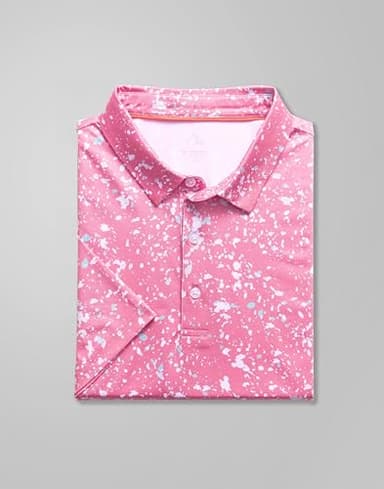 Obla Mens Golf Polo Shirts Short Sleeve Dry Fit Performance Moisture Wicking Casual Print Collared Golf Shirts for Men (Pink Colored Dots_L) - Image 3