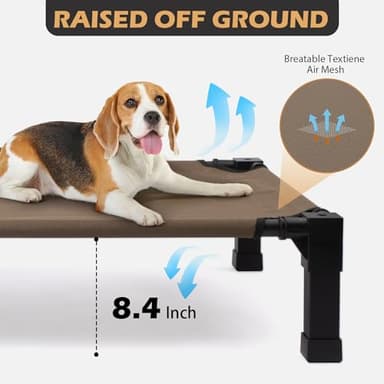 Heeyoo Elevated Dog Bed with Canopy, Outdoor Dog Bed Cot with Removable Shade Tent, Portable Raised Pet Cot Cooling Bed for Dogs and Cats, Brown - Image 3