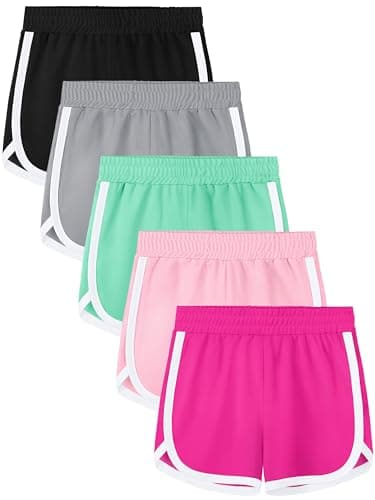 Aikuco 5 Packs Girls Soccer Shorts Toddler Athletic Running Dolphin Active Gym Workout Kids Quick Dry Shorts for Girls Mixed Color B 9-10 Years - Image 1