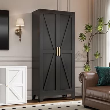 71" Tall Metal Storage Cabinet with 2 Doors and 4 Adjustable Shelves, 5-Tier Kitchen Pantry Storage Cabinet for Kitchen, Living Room, Dining Room and Office, Black - Image 7