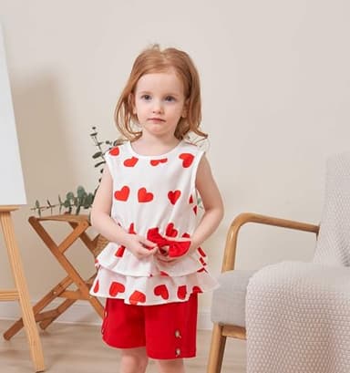Kids Girl Clothes Heart Print Sleeveless Top and Shorts Baby Girl Summer Outfits Short Set(6-7T) - Image 5